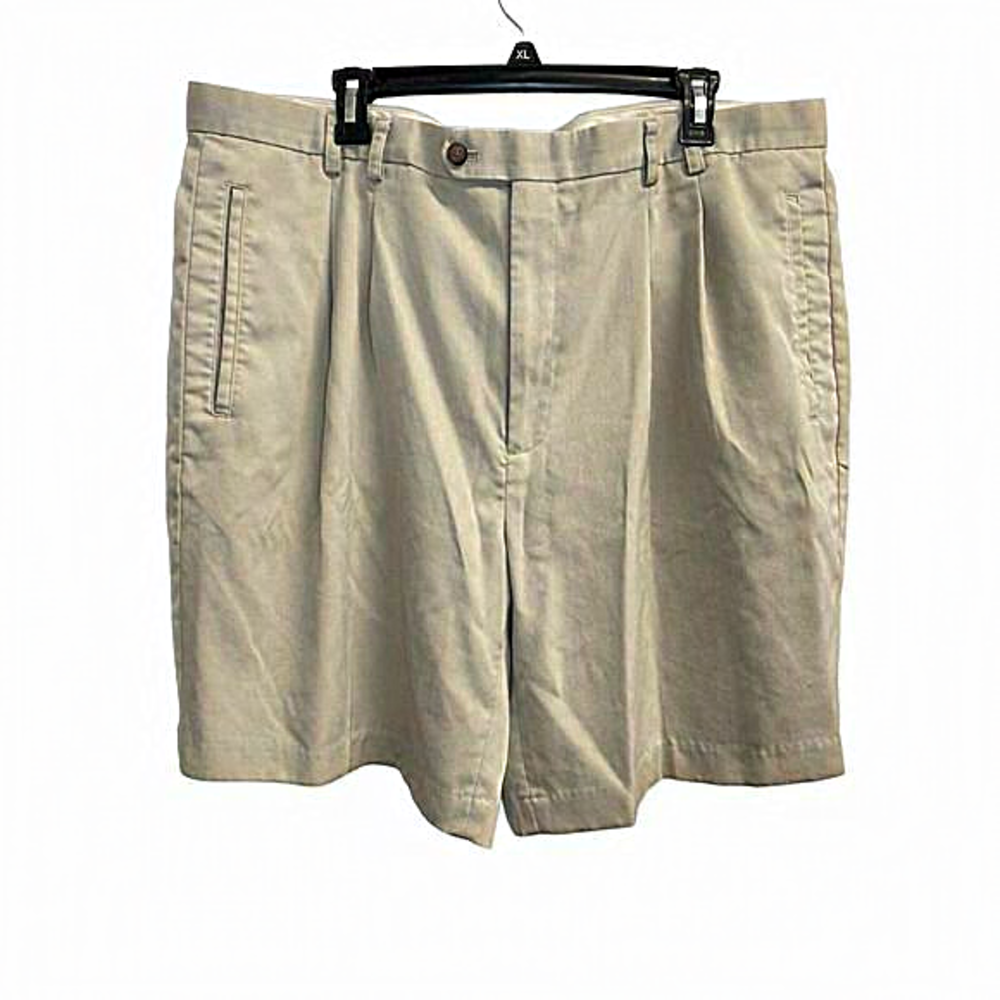 Cutter & Buck Shorts Mens 42‎ Khaki Tan Pleated Golf Travel Chino 9” Inseam